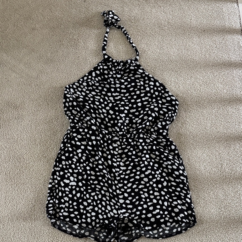 Black and White Polka Dot Halter Romper